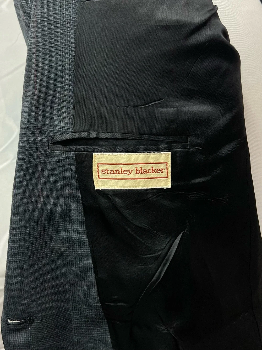 Stanley Blacker Vintage Men 38R Blazer 32x30 Charcoal Plaid Double Breasted Suit